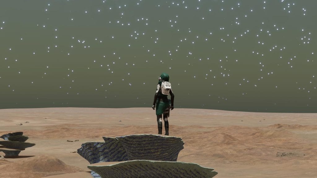 My commander standing on a fungoida plant, looking up at the stars